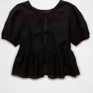 American Eagle Tie Front Peplum Top Black Size Medium NWT